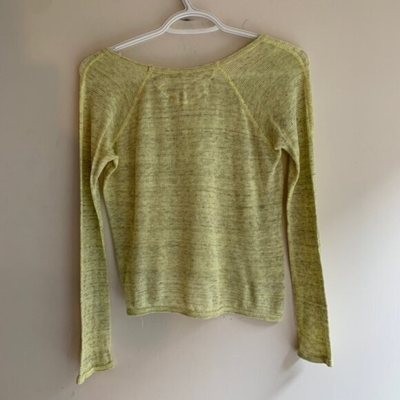Y2k Aritzia Wilfred Free Knit Top Cropped 2000s Long sleeve Cotton Green Yellow - Picture 15 of 15